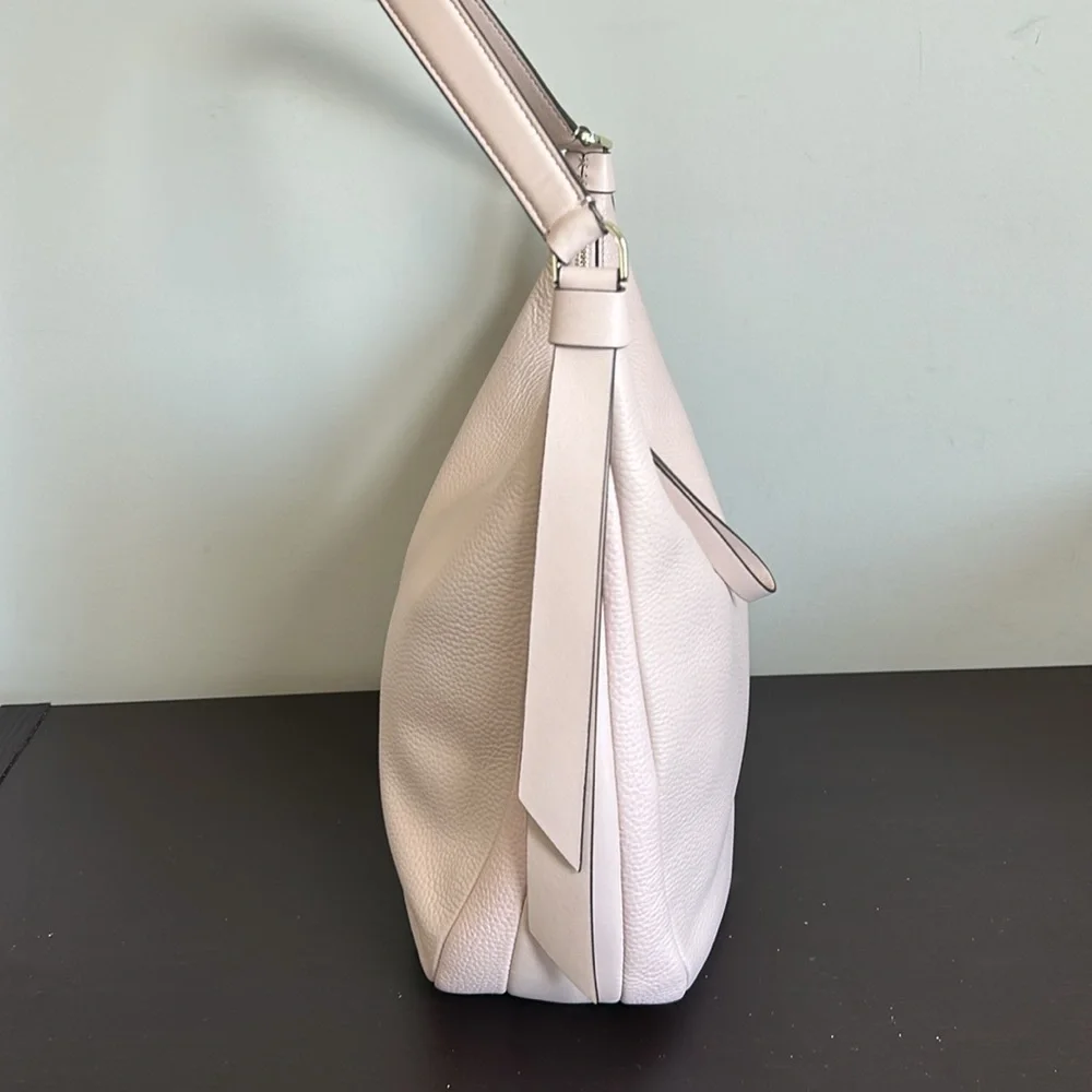 Kate Spade New York Lake Large Hobo Bag Pebbled Leather Pink Pockets Zip Close